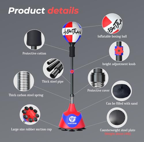 Freestanding Reflex Bag,Punching Bag with Stand,Height Adjustable,Speed Punching Ball for Reaction & Fitness Training - Stress Relief Workout for Adults，Boxing Equipment for Home Gym - color: Red