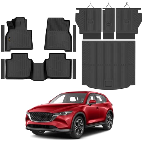 Floor Mats & Cargo Mat with Backrest Mat Custom for Mazda CX-5 2026 (Only Gas), Door Sill Guards, All Weather TPE Full Set Floor Liners Trunk Mat for CX-5 2026 Accessories - size: For Mazda CX-5 2026