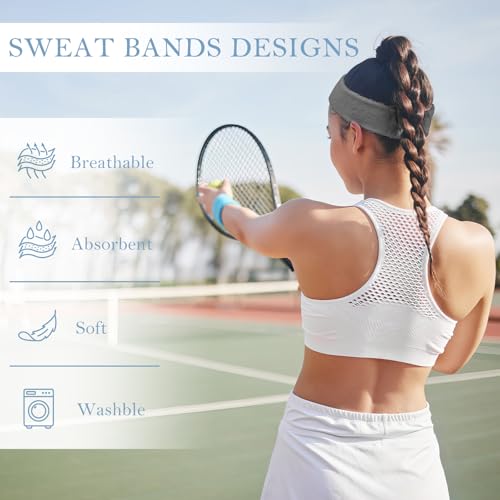 4 Pack Cotton Terry Sweat Headbands for Men Women Running Gym | 4 pack soft cotton terry headbands, Stretch 7 to 15 inches, Sweat-wicking, stays put for running, tennis, basketball & yoga - color: Gray
