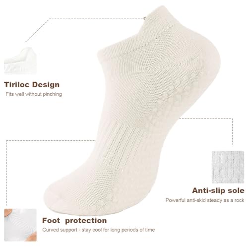 5 Pairs Pilates Socks with Grips for Women Non Slip Grip Yoga Crew Socks for Barre Hospital Barefoot - color: A - 5 Pairs White