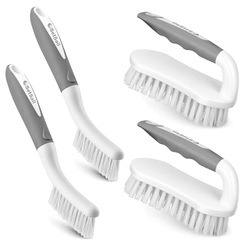 SetSail Scrub Brush, Heavy-Duty Scrub Brushes for Cleaning Grey White | Heavy-Duty Scrub Brushes for Cleaning Shower, Bathroom, Carpet, Kitchen and Bathtub Scrubber - 4 Pack - color: Grey White, size: 4-pack