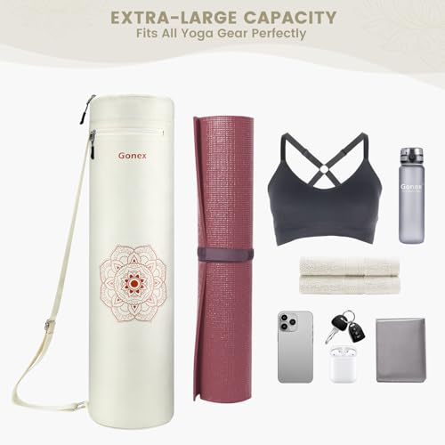 Gonex Yoga Mat Bag with Full-Zip Design, Fits Most Mats | 600D Oxford Fabric, Wet Pocket, Front Zip Pocket, Adjustable Strap, Fits Mats up to 26" - color: Beige