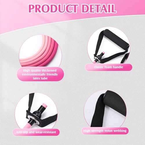 Shappy 10 Pcs Resistance Bands with Handles Exercise Stretch Bands for Exercise Woman Man Training Physical Therapy Workouts Fitness - color: Pink