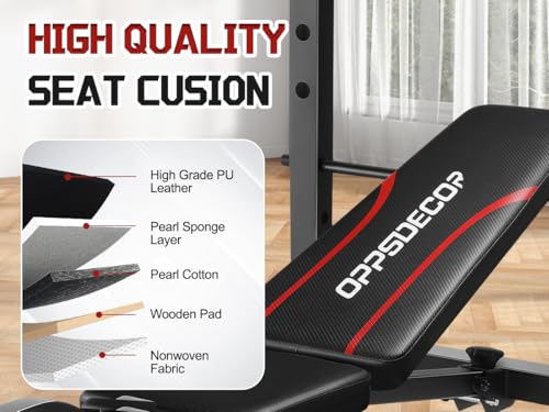 OPPSDECOR Multi-Function Weight Bench Set with Squat Rack Leg Extension & Leg Curl Adjustable Workout Bench for Full Body Fitness Foldable Flat/Incline/Decline Upgrade Bench Press for Home Gym