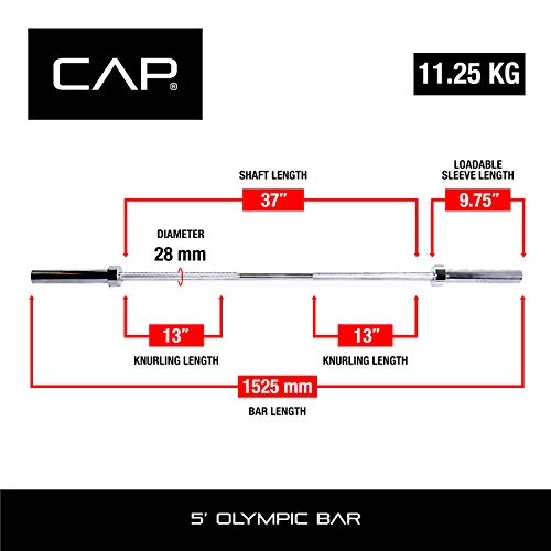 CAP Olympic Barbell - 5FT, 6FT, & 7FT Strength Training Weight Bars, Multiple Options - size: 5 ft (60") - Chrome, style: Classic