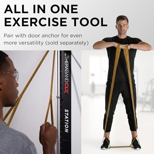 THERABAND CLX Resistance Band with Loops, 5 Feet, Silver, Super Heavy, Non-Latex, Elastic Band for Exercise, Mobility & Rehab, Stretching, Home Workouts, Color-Coded for Easy Resistance Levels - color: Level 7 / Elite - Gold