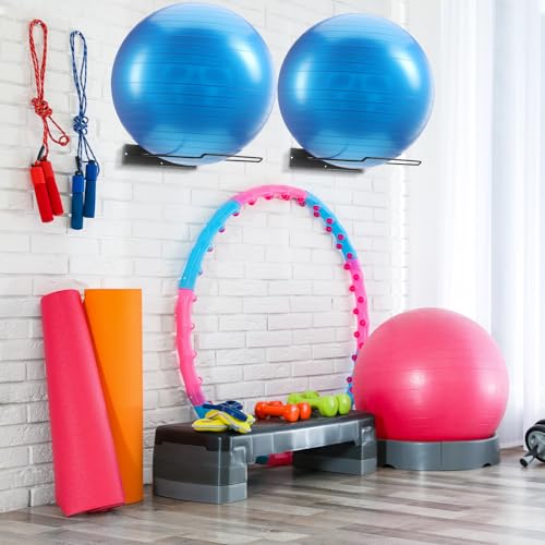 Threan Wall Mounted Yoga Ball Holder, Metal Medicine Ball Rack 16.6'' Thickened Steel Exercise Storage for Home Gym Studio, Black Sport Equipment Wall Mount Organizer