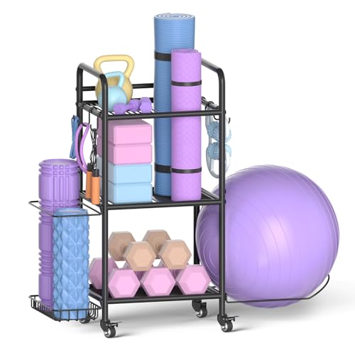 Home Gym Storage Rack Exercise Equipment Storage Organizer for Yoga Mat Dumbbells Kettlebells Foam Roller Yoga Strap & Resistance Bands, Ideal Yoga Mat Holder & Workout Equipment Organizer - color: Black