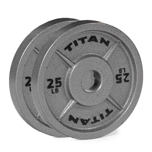 Titan Fitnes Cast Iron Olympic Plates, Classic Weight Plate Design, Hammer Finish - size: 25 LB Pair