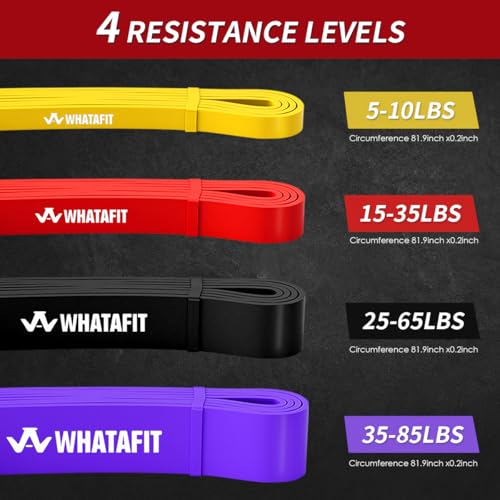 WHATAFIT Resistance Bands, Pull Up Assist Bands with Handles, Door Anchor | Natural Latex Rubber, Progressive Tension, Exercise Loop for Full-Body Fitness, Portable Gym Bag, Warm-Up & Stretch - color: 5-85LBS COLORFUL