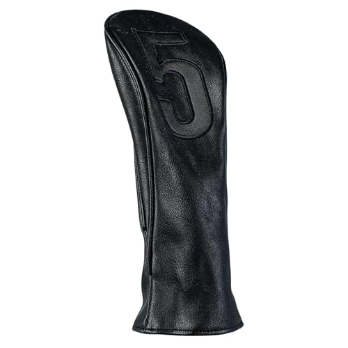 Golf Club Covers – Blackout Leather Driver Headcover, Fairway Wood, 3 Wood, Hybrid, Fits Mallet Blade Putter Head Covers Alignment Stick Cover - size: 5 WOOD