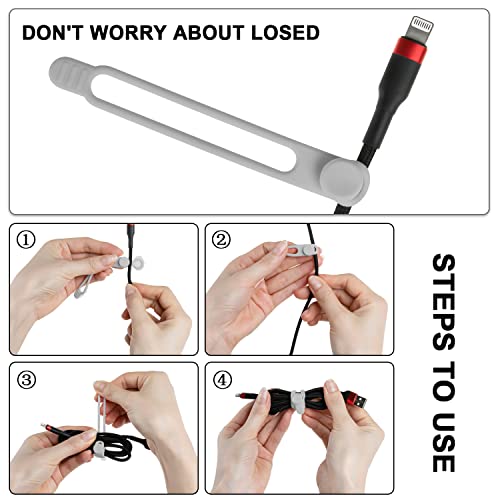 16Pcs Silicone Cable Ties Cord Organizer for Bundling Earphone, Phone Charger, Computer Cords, Reusable Wire Cable Management in Home,Office,Kitchen,School,Travel (Grey) - color: Grey, size: 4.2 Inch