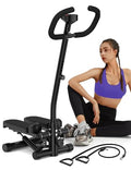 Mini Stepper with Handlebar for Exercise, 330lbs Stair Climber Machine | Hydraulic Fitness Stair Stepper with Resistance Band, Portable Workout Equipment for Home - style: Stepper with Handlebar-Black