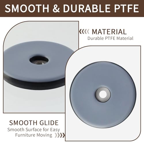 Teflon Furniture Sliders with Screws, Round, 2In-8Pcs | Secure Fit, Stainless Washers, Hardwood Floor Protection & Easy Moving, for Chair Table Sofa - style: Round