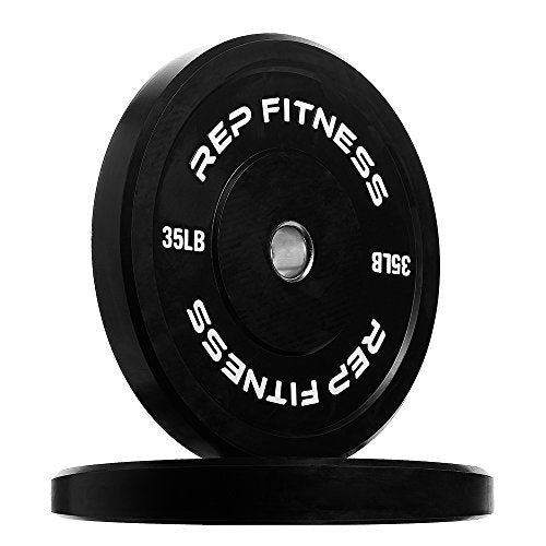 REP Fitness Rubber Bumper Plates, 5Lb to 370 lb Set Pairs, Olympic Standard Weights, Shock Absorbing Low Bounce Design, For Home Gyms, Fitness Centers, Strength Workouts, Barbell Use - style: 35 LB Pair