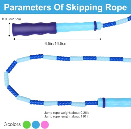 GRAWUN Jump Rope For Kids, Soft Beaded Jump Rope, Adjustable Length Tangle-Free Segmented Soft Beaded Skipping Rope，for Women, Men and Kids Keeping Fit, Workout and Weight Loss - color: 2Green+2Pink+2Blue