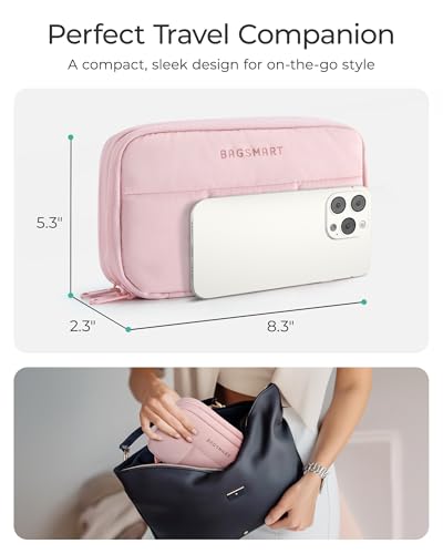 BAGSMART Electronics Organizer Travel Case, Cord Storage for Chargers Cables Phones, Compact Tech Accessories Pouch, Pink - color: Pink, size: 8.3"L x 5.3"W x 2.3"H