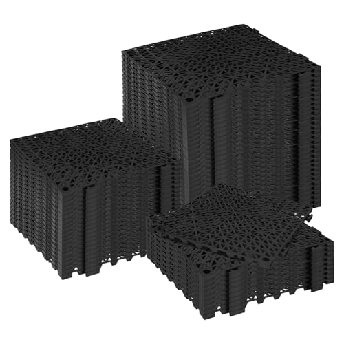 RITOLLO Modular Interlocking Cushion Drainage Floor Tiles, 60-Pack 11.8"x11.8" PVC Raised Non-Slip Interlocking Mats with Drain Holes for Deck, Pool, Garage, Shower, Patio, Bathroom, Sauna, Yard - color: Black, size: 60-Pack