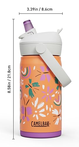 CamelBak Thrive Flip Straw Kids Bite Valve Stainless Steel Water Bottle Butterfly Rainbow, 12oz - color: Butterfly Rainbow
