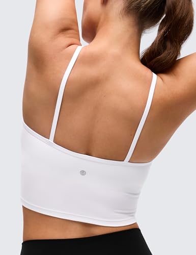 CRZ YOGA Butterluxe Cross Neck Crop Tank Tops | Light Support, Removable Pads, Yoga, Extremely Soft, Square Back, Spaghetti Straps, Longline Sports Bras for Women - color: White, size: Medium