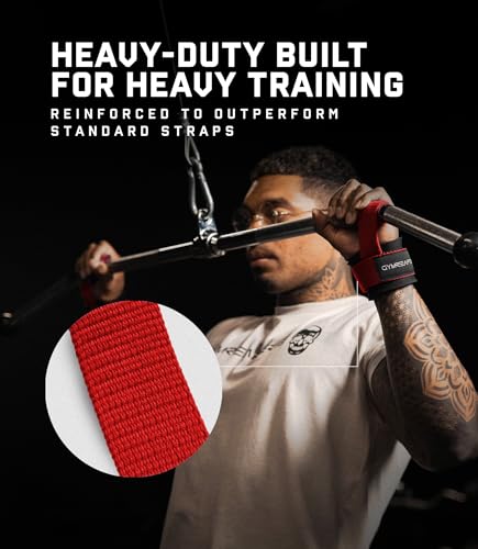 Gymreapers Weight Lifting Straps With Dowel - Wrist Straps for Weightlifting - Workout Deadlift Wrist Weights - Reinforced Stitching & Padded Fit Gym Accessories for Strength & Gym Hand Grip - color: Red