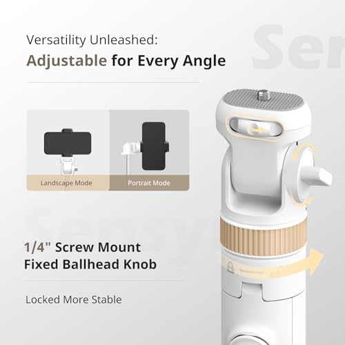 SENSYNE 72" Phone Tripod, Extendable for iPhone & Selfie Stick with Detachable Phone Holder & Wireless Remote, Compatible with All Cell Phones, Camera (White) - color: White