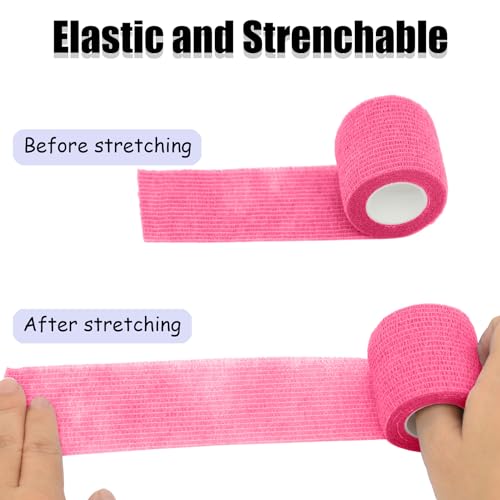 6 Pack 2 Inches Self Adhesive Bandage Wrap | Breathable Cohesive Bandage Elastic Tape for Pets, Athletic, Sports, Wrist, Knee, Ankle(5 Yards Per Roll, Pink) - color: Pink, size: 2 Inch