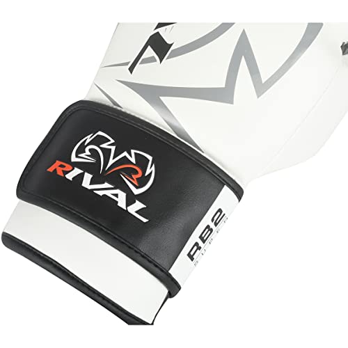 RIVAL Boxing RB2 2.0 Super Bag Gloves, Hook and Loop Closure - High-Density, Multi-Layered Padding, and Breathable Mesh Palm - color: White, size: Small