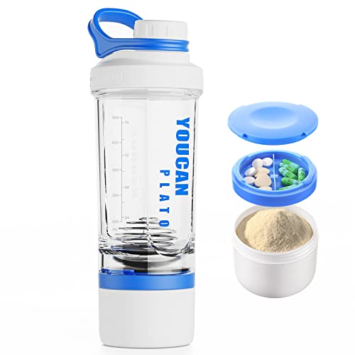 21oz Protein Shaker Bottle with Powder Storage Container-Shaker Cups for Protein Shakes-pre workout bottle-Mixer Cup-Gym Sport Water Bottle -Made with Tritan BPA Free,with Wire Whisk Balls (Blue) - color: Blue