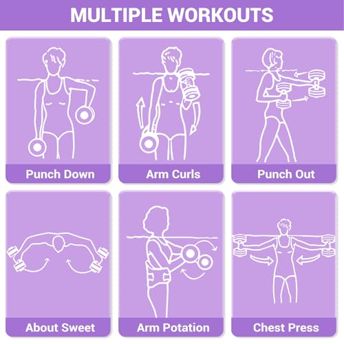 Sportneer Water Weights Aquatic Exercise Dumbbells Water Dumbbell Aerobics Workouts Set of 2 EVA Foam Pool Weights Dumbbells Set Aqua Fitness Barbells Equipment for Water Aerobics Weight Loss - color: Purple pinstripe