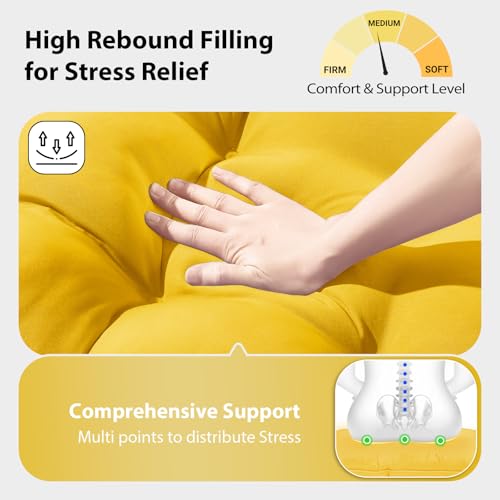 Tufted Bench Cushions for Outdoor Furniture, 44" x 19" Porch Swing Cushions Filled with Foam, Overstuffed Patio Cushions for Bench Loveseat with 2-3 Seats,Thick and Water Resistant, Yellow - color: Yellow, size: 44" x 19" x 5"