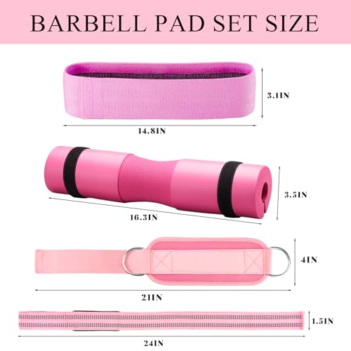 Barbell Pad Set,10 Pcs Barbell Pads for Hip Thrust Squat & Lunges Support,with 2 Workout Ankle Straps, 2 Gym Straps Weight Lifting, 2 Gym Gloves, Resistance Band, Olympic Bar Pad,Carry Bag - color: Pink, size: Small-Glove