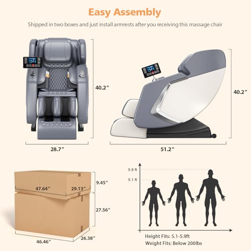2026 Massage Chair Full Body, Zero Gravity Massage Recliner with Air Pressure, 10 Fixed Massage Rollers, Heating, Foot Roller, Bluetooth Speaker, for Home Office Men Women-Grey