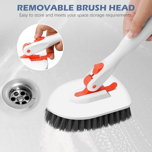 SetSail Floor Scrub Brush, Tile Tub Floor Scrubber with 52-inch Adjustable Long Handle Shower Cleaner Brush for Cleaning Toilet Kitchen Bathroom Tub Tile Wall Sink, White Orange - color: Orange, size: one brush