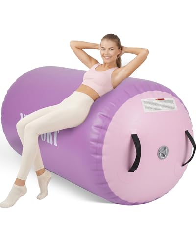 Air Barrel - Air Roller Gymnastics Barrel for Back Handspring Trainer, Air Tumble Mat with Pump for Gym Training/Yoga Balance Exercise/Cheerleading/Home and Outdoor Use - color: Purple + Pink, size: 39.4x23.6inch