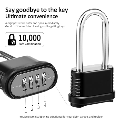 6 Pack Heavy Duty Combination Lock Weatherproof, 4 Digit Combination Padlock Outdoor, Resettable Brass Combination Locks for Gate Locker Shed Garage Fence Gym Storage Unit(Black, Long Shackle) - color: Black, Long Shackle