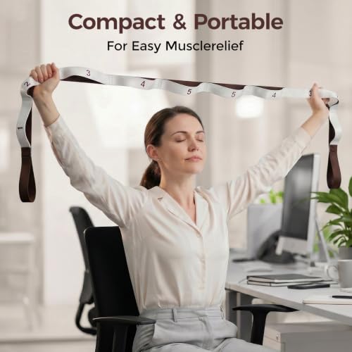 Slim Panda Stretching Strap with Loops - Non-Elastic Heavy Duty Nylon Yoga & PT - Oversized Multi-Loop Home Rehab - Hamstring Shoulder Pilates Flexibility - color: Beige