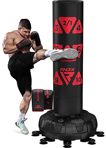 RDX XXL 330LBS Target Freestanding Punching Bag with Cover & Gloves – 72” Adult Heavy Pedestal Punch Bag Set - 17 Suction Cup 8 Extended Legs Stand Base - Kick Boxing MMA Muay Thai Home Gym Fitness - color: RED