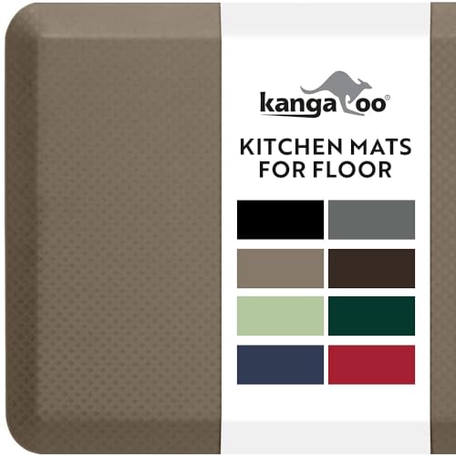 KANGAROO Anti Fatigue Mats for Kitchen Floor, Reduce Foot, Knee, Back Pressure, 3/4 Inch Thick Cushioned Ergonomic Mat, Waterproof Comfort Rug for Under Sink, Standing Desk, Store Floors, 17x24, Beige - color: Beige, size: 24" x 17" x 0.8"