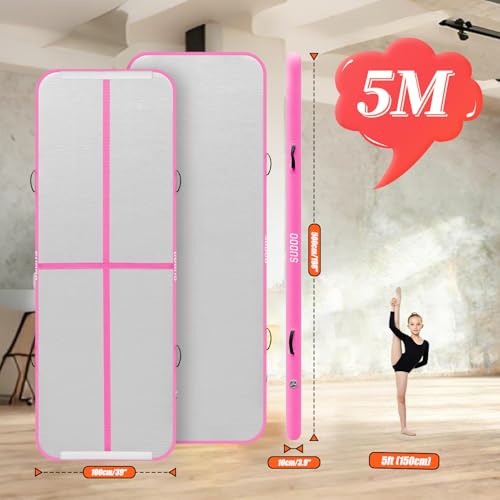 SUDOO Gymnastics Air Mat 10ft/13ft/16ft Inflatable Air Tumble Track Mat 4" Thick Tumbling Mat With Pump or No Pump for Training Tumble Yoga Cheerleading Parkour Beach Water Activities Home Use - color: Pink, size: 16ft*3.3ft*4in (5*1*0.1m)