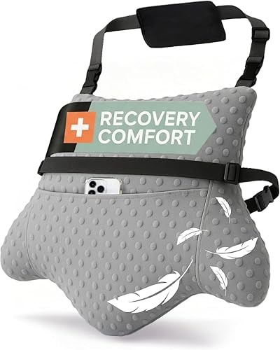 MOYOAMA Hysterectomy Pillow Post Surgery – Form-Fit Support Shield with Secure Straps, 2 Pockets, & Cozy Muff – After Hysterectomy Recovery Must-Haves, Post-Op C-Section Pillow Post Surgery Gifts - color: Moonlight Grey