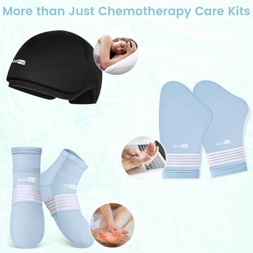 SuzziPad Cold Gloves & Socks & Cooling Cap for Chemo Care Package, Blue, L | Dual-layer &Washable Cover for Chemotherapy Must Haves to Soothe Neuropathy Soreness for Treatment Workout & Daily Rest - size: L