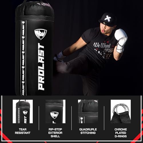 4Ft XL 135Lb Heavy Punching Kicking Bag for Adults, Boxing, MMA, Martial Arts, Muay Thai, Strength Training Equipment - color: Black / Black, size: Filled