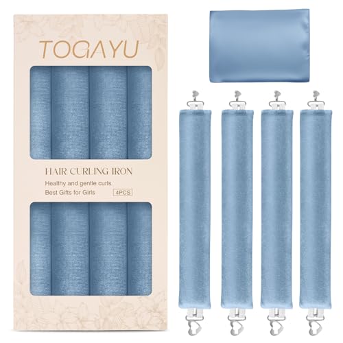 Heatless Curls Overnight Hair Care Set - Jumbo Velvet Hair Curlers | No Heat Hair Rollers for Women, Comfortable Sleep-In Hair Rollers with Satin Scarf, No Heat Damage Curling Rods for All Hair - color: Blue-4PCS