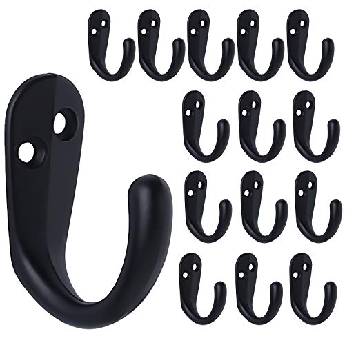 IBosins 15PCS Coat Hooks Wall Mounted Single Prong Robe Hook for Hanging Towel Hooks with 30 Screws for Bags, Hat, Cap, Scarf, Cup (Black) - color: Black
