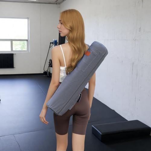 Yoga Mat Bag for Women & Men, Full-Zip Canvas Pilates Bag with Pockets | Lightweight Yoga Mat Carrier with Adjustable Shoulder Strap, Fits 1/4 & 1/3 Inch Thick Mats, for Studio Gym Travel Workout - color: Grey-1