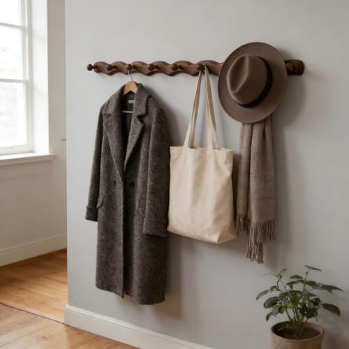 Wood Coat Rack Wall Mount -8 Pack Walnut Coat Hooks for Hanging Clothes,Keys, Robes,Purse,Towels,Bags,Backpack, Modern Decorative Wall hooks Heavy Duty Hanger Organizer for Bathroom,Entryway & Bedroom - size: 8 Hooks