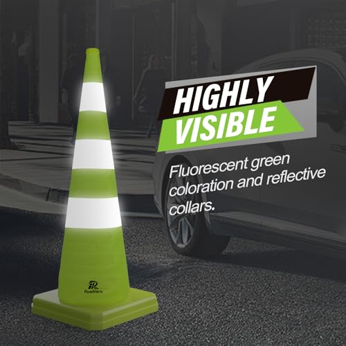 RoadHero 36 Inch 2 Pack Collapsible Traffic Safety Cones with Bag, Green | Pop-up Design, Reflective Collar, Road Safety, Driving Training & Parking Lots - size: 36 Inch