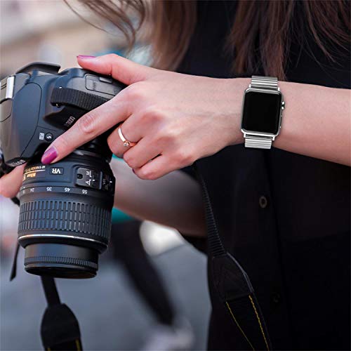 Stainless Steel Stretchable Band Compatible with Apple Watch Series 6/5/4/3/2/1 SE, 41mm/45mm/42mm/38mm/40mm/44mm, Expansion Clasp, Black, 38mm/40mm/42mm/44mm - color: Silver, size: 38MM/40MM/41MM S/M