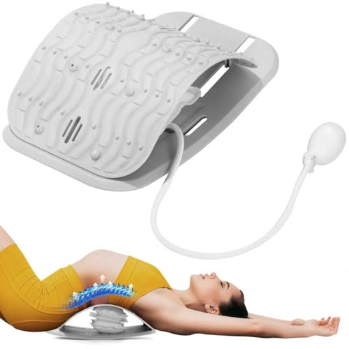 Ergonomic Lumbar Support Board, Lower Back Stretcher Adjustable Air Compression Mat Spinal Decompression Device, Back Stretcher for Lower Back Pain Relief,Ideal for Adults at Home or Work(grey) - color: Gray